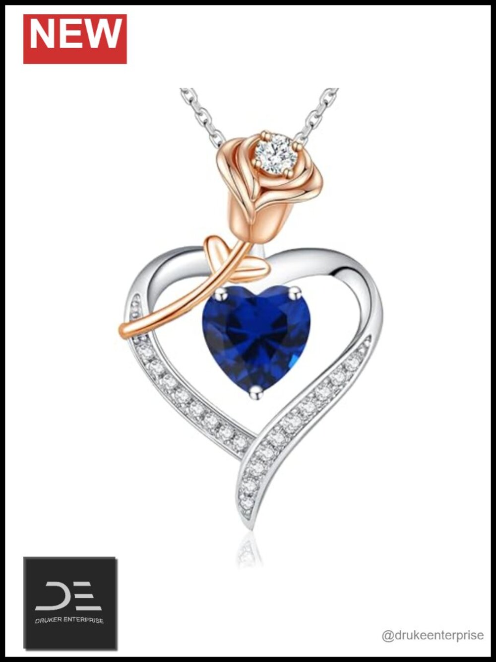 Sterling Silver White Gold Plated Heart Birthstone Pendant Necklace Women